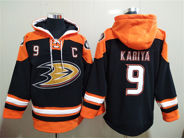Men's Anaheim Ducks #9 Paul Kariya Black Ageless Must-Have Lace-Up Pullover Hoodie